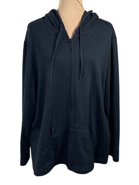 Fashion Bug Full Zip Jacket Knit Hood Black Size 22/24 Cotton Stretch